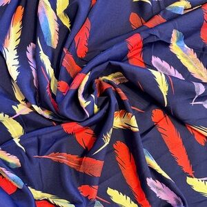 5 Yards/ Colorful Feather Print Poly Crepe Fabric